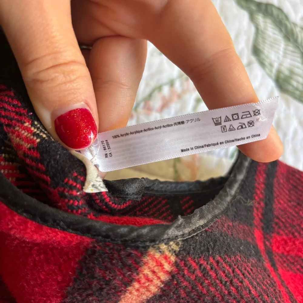 Free People Newbury structured black and red plaid cropped poncho